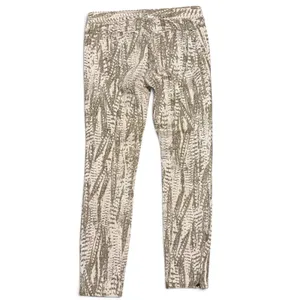 Free People Olive Green Abstract Feather Print Ankle Zip Skinny Jeans Size 26 thumbnail 3