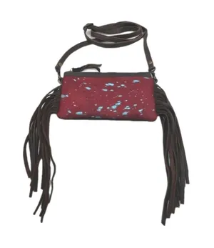 American Darling Western Crossbody Purse Red Cowhair Leather Fringe Aztec Girl thumbnail 1