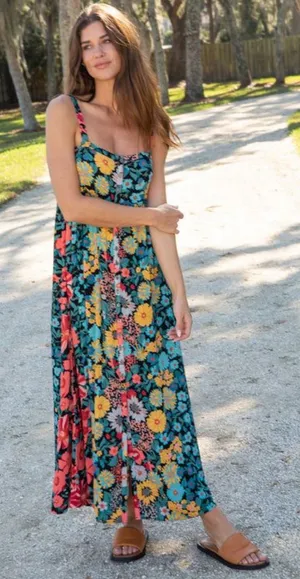 Natural Life Sidney Colorful Floral Boho Crinkle Maxi Dress Size Small thumbnail 1