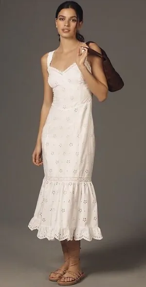 PAIGE‎ Pallas Eyelet Midi Dress White Cotton Sleeveless Size 8 thumbnail 1