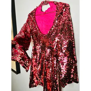 ANTHROPOLOGY MAEVE Pink Sequin Mock Neck Bell Sleeve Mini Dress NWT Size XS thumbnail 5