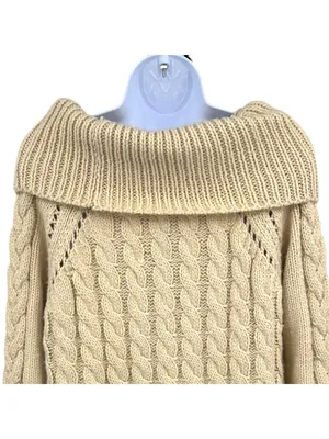 Volcom Snooders Beige Cream Cable Knit Chunky Cowl Neck Sweater Size Medium thumbnail 5
