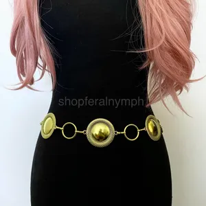 Gold Y2K Textured Domed Disc Chain Belt, Fits 25-43.5 Inches, X7GA1284 thumbnail 2
