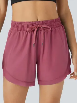 NWOT Halara Mid Rise Drawstring Contrast Mesh 2-in-1 Flowy Running Shorts 5” thumbnail 1