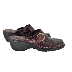 Clarks Artisan Collection Burgundy Leather Woven Clogs Buckle Mules Size 8M‎ thumbnail 2