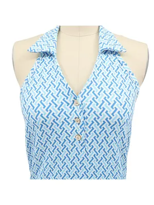 J. McLaughlin Blue White Printed Catalina Cloth Collared Halter Top S thumbnail 3