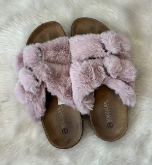Magellan Outdoors Rose Pink Fuzzy Slip On Sandals thumbnail 1