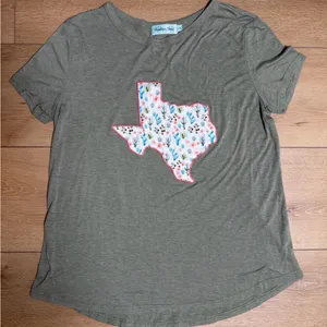 Southern Grace Texas Tee XL | Floral Cactus Texas Shirt | Gray Short Sleeve thumbnail 1