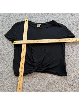 H&M Black Front Knot Crop T-Shirt Women’s XS Baby Tee Short Sleeve 100% Cotton thumbnail 3