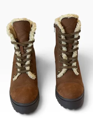 JEFFREY CAMPBELL Scaveng Sh Leather Boot Faux Shearling Lining Brown 8.5 thumbnail 5