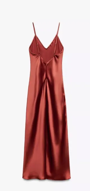 Zara maxi dress cognac rust satin slip midi casual summer thumbnail 7