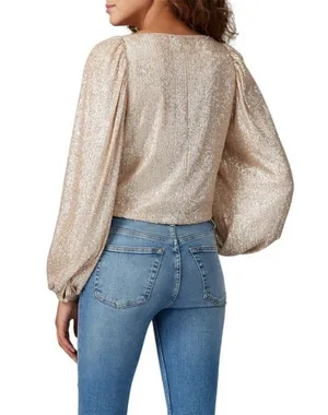 💕JONATHAN SIMKAI💕 Sequin Ruched Front Top ~ Champagne Medium thumbnail 2