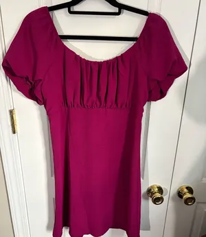 Lila Rose Pink Puff Sleeve Mini Dress Tie Back Women’s Size L NWOT thumbnail 1