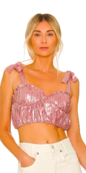 Majorelle✨ Chic Metallic Pink Bow Top 🎀 thumbnail 1