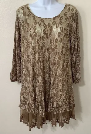 Lace Tunic Top Large‎ Forest Fairy Lagenlook Fairycore Boho Goblincore Bohemian thumbnail 1