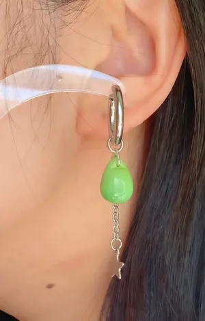 green opal teardrop Czech glass beads & stainless steel stars 4WAY hoop earrings💚 thumbnail 7