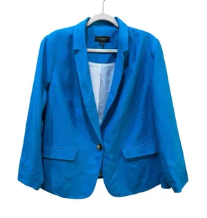 Talbots Blazer Bright Blue One button Jacket Preppy Size 18WP 100% Linen thumbnail 1