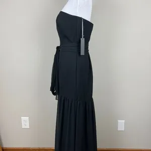 White Vera Wang Dress Womens 8 Black Crinkle‎ Chiffon Trumpet Hem Strapless Gown thumbnail 6