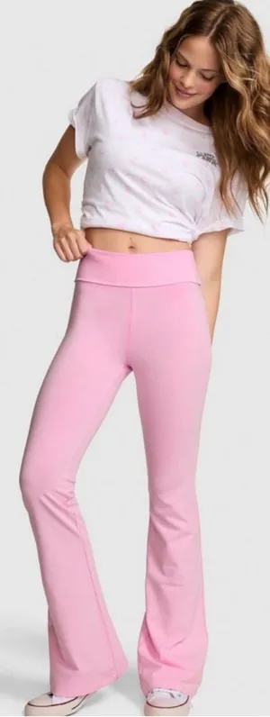 🎀🍭PINK x LoveShackFancy Foldover Flare Leggings Pink Lollipop Coquette Girl XL thumbnail 1