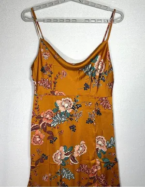 CantonWalker Slip Dress XL Orange Floral Slit Cowl Neck Sleeveless Strappy New thumbnail 1