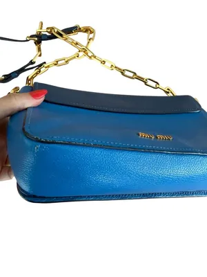 MIU MIU Blue Leather Madras Two Tone Chain Crossbody Bag thumbnail 7