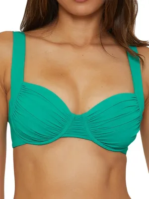 NWT Becca Womens Shirred Underwire Bikini Top Swim 853557 Peacock Blue Green M thumbnail 1