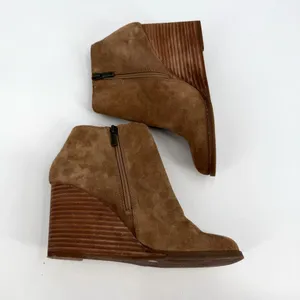 Lucky Brand Boots Women 8.5M Brown Leather Suede Wedge Heel Yakeena Ankle Bootie thumbnail 11