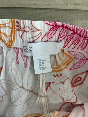 C&C California White Pink Orange Floral Embroidered Cotton Wide Leg Boho Pants M thumbnail 6