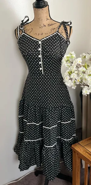Vintage Black and white Gunne Sax style Prairie dress thumbnail 1