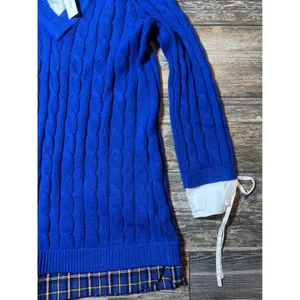 NWT Francesca's Audrey Parks Sweater Dress Shirt Combo Blue Cable Knit Medium‎ thumbnail 8