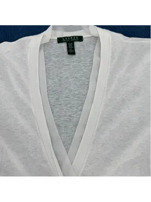 Lauren Ralph Lauren White Cardigan & Tank Top Set Linen Cotton Ribbon Trim Med thumbnail 11