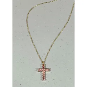 Gold Pink Diamond Diamonds Cross Necklace Jewelry 💖✨ thumbnail 2