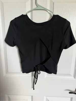 Lululemon Open Back-Tie Short Sleeve Training Top Black Graphite Yoga Tee 2 thumbnail 5
