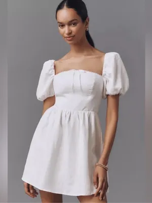 Reformation Malvina Linen Dress in White 8 thumbnail 9
