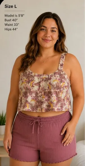 Sonoma Floral Banana Poplin Pajama Cami Tank Top Loungewear Tropical Coquette L thumbnail 1