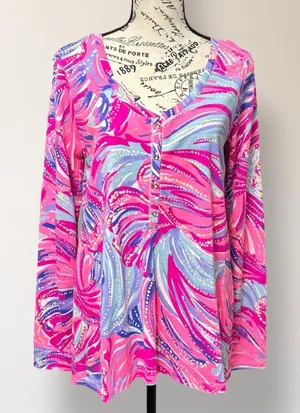 Lilly Pulitzer Sorella Oh My Guava Pink Pima Cotton Long Sleeve Top M‎ thumbnail 1
