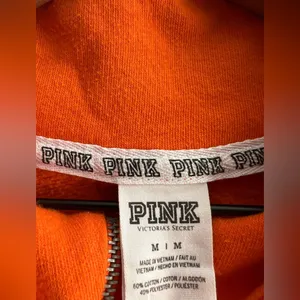 Victoria’s Secret PINK orange quarter zip pullover sweatshirt spell out M thumbnail 2