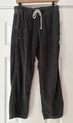 Aerie Charcoal Gray Corduroy Wide‎ Leg Pants Small Drawstring Elastic Waist thumbnail 1