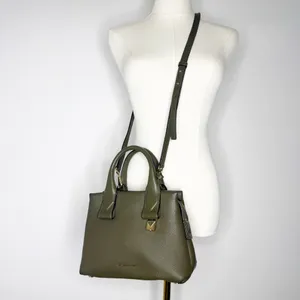 Michael Kors Rollins Satchel Green Pebbled Leather Tote Cross Body thumbnail 2