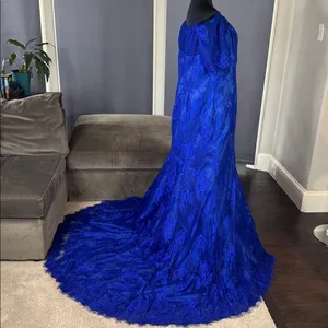 Women’s Full Length Blue Mermaid Fit Off the Shoulder Formal Dress Train Size 18 thumbnail 4