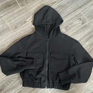 Women’s size small black cropped zip up hoodie jacket EUC thumbnail 1