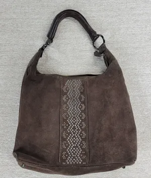 Via Spiga Suede Hobo Bag Brown Studded Rivet Leather Handle Y2K Boho Western thumbnail 1