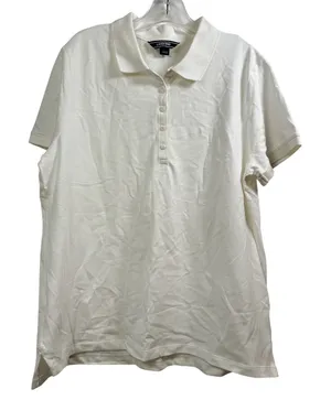 Lands End Womens XL 18 White Short Sleeve Pique Polo Shirt Stretch Cotton Blend thumbnail 1
