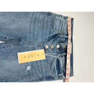 Risen Button Fly Cropped Flare Jeans Size 25 Distressed Light Wash Denim thumbnail 6