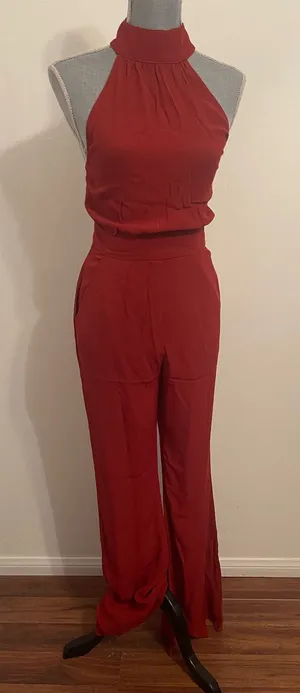 Flynn Skye Brick Red High Neck Halter Jumpsuit. Size Small thumbnail 1