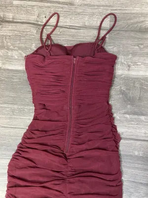 Windsor Burgundy Ruched Mesh Bodycon Midi Dress NWT XS Wine Red Cocktail Party thumbnail 3