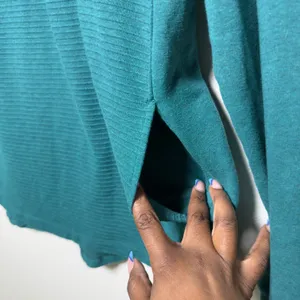 L.L.Bean Womens Cotton Cozy Mixed-Knit Pullover Medium Storm Teal Funnel‎ thumbnail 6