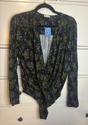 Free People Turnt bodysuit Black green floral large thumbnail 1