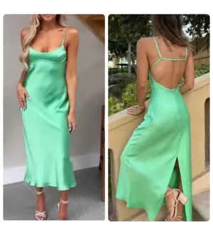 ZARA Satin Maxi Effect Dress Green thumbnail 2