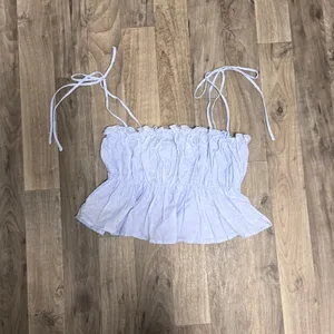 Hello Molly blue ruffled dotted textured peplum top thumbnail 2